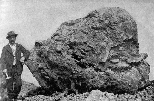 This thirty ton boulder, lofted a mile and a half into the air, fell just feet away, Cosmopolitan, October 1905